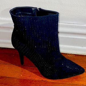 Ashley Stewart Rhinestone Pointed Black Heeled Boots